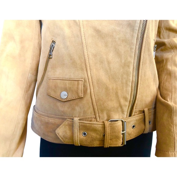 UGG STACEY SUEDE MOTO JACKET -CAMEL TAN  LAMB SUEDE -WOMEN’S SIZE XS -NEW - Picture 3 of 9